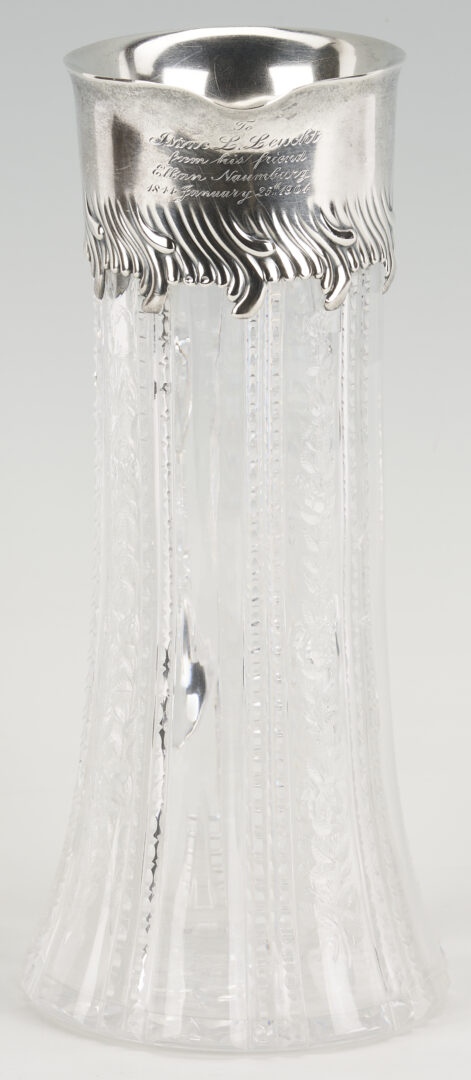 Lot 1199: Tiffany Sterling & Crystal Pitcher, Judaica Interest