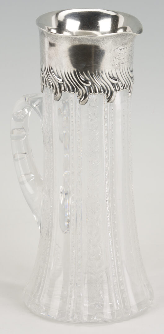 Lot 1199: Tiffany Sterling & Crystal Pitcher, Judaica Interest