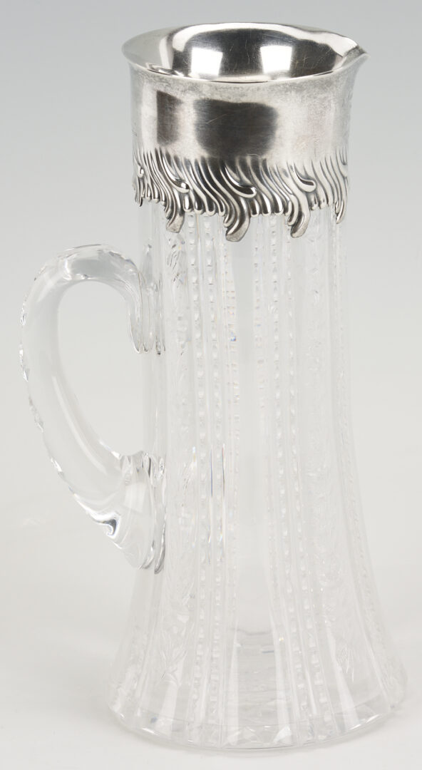 Lot 1199: Tiffany Sterling & Crystal Pitcher, Judaica Interest