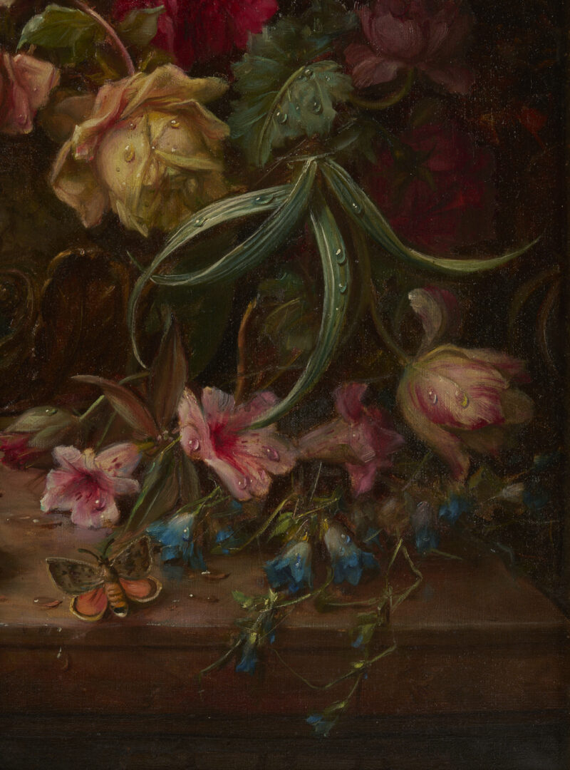 Lot 119: Hans Zatzka O/C Still Life Painting, Flowers w/ Birds & Butterflies