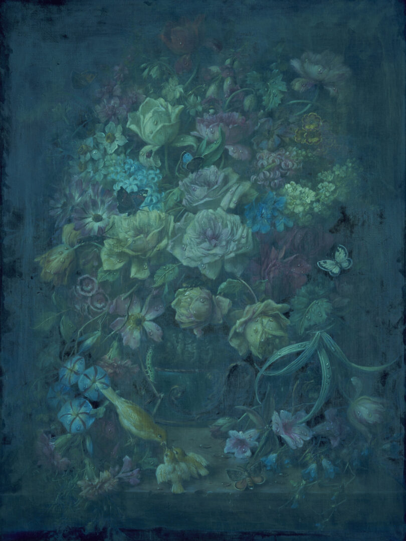 Lot 119: Hans Zatzka O/C Still Life Painting, Flowers w/ Birds & Butterflies