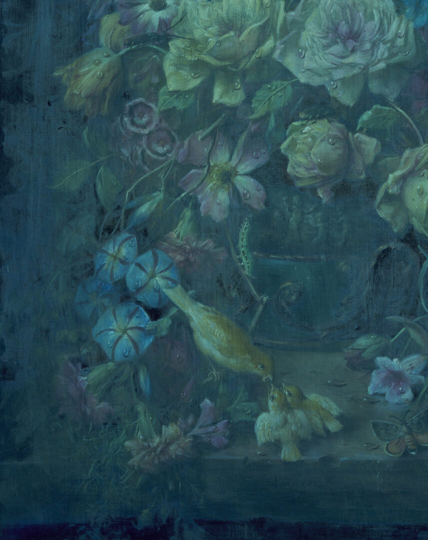 Lot 119: Hans Zatzka O/C Still Life Painting, Flowers w/ Birds & Butterflies