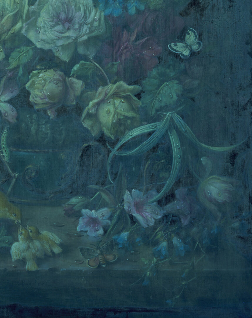 Lot 119: Hans Zatzka O/C Still Life Painting, Flowers w/ Birds & Butterflies