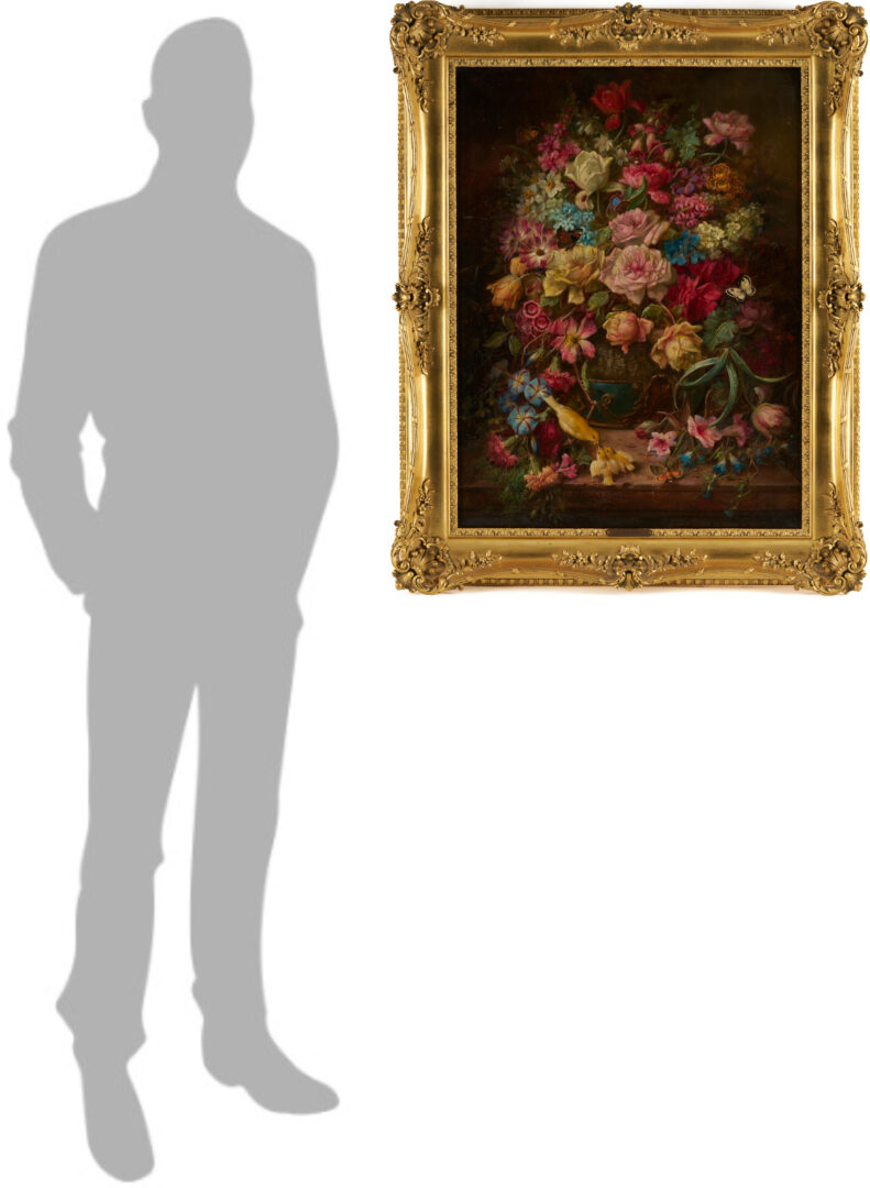 Lot 119: Hans Zatzka O/C Still Life Painting, Flowers w/ Birds & Butterflies
