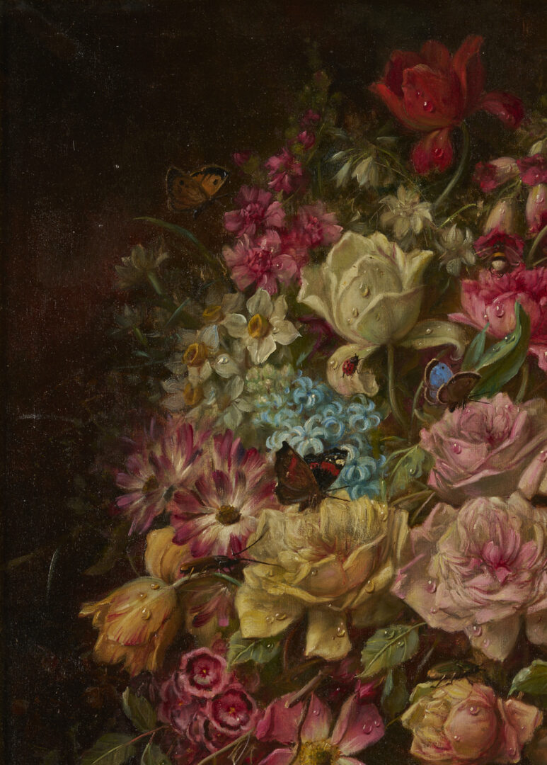 Lot 119: Hans Zatzka O/C Still Life Painting, Flowers w/ Birds & Butterflies