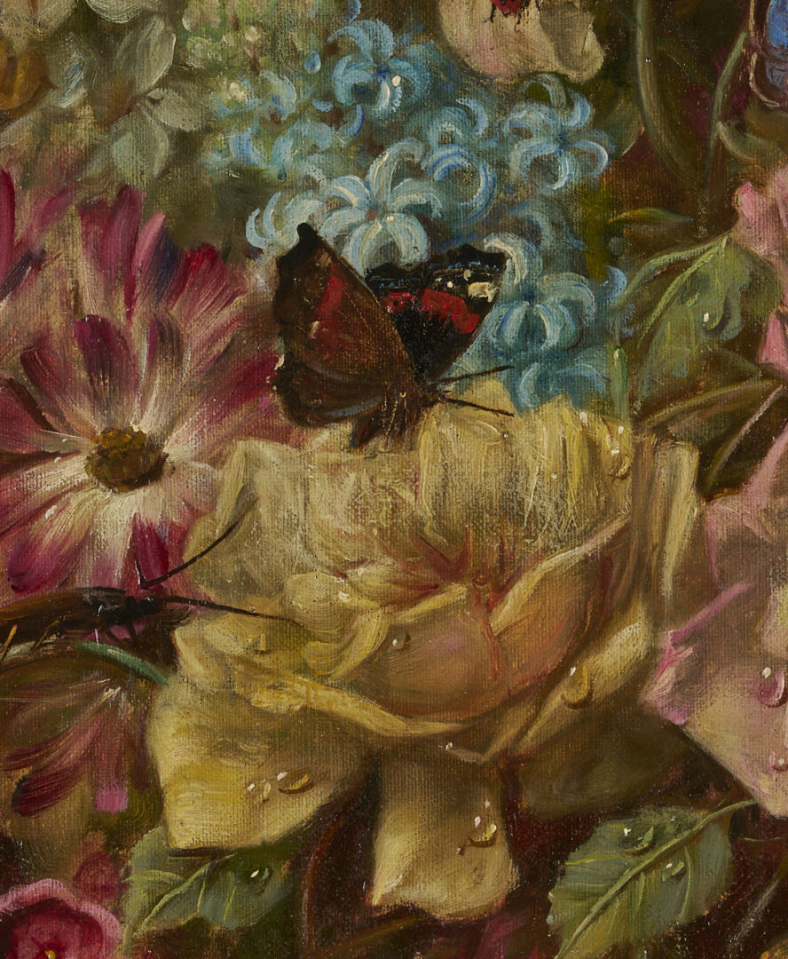 Lot 119: Hans Zatzka O/C Still Life Painting, Flowers w/ Birds & Butterflies