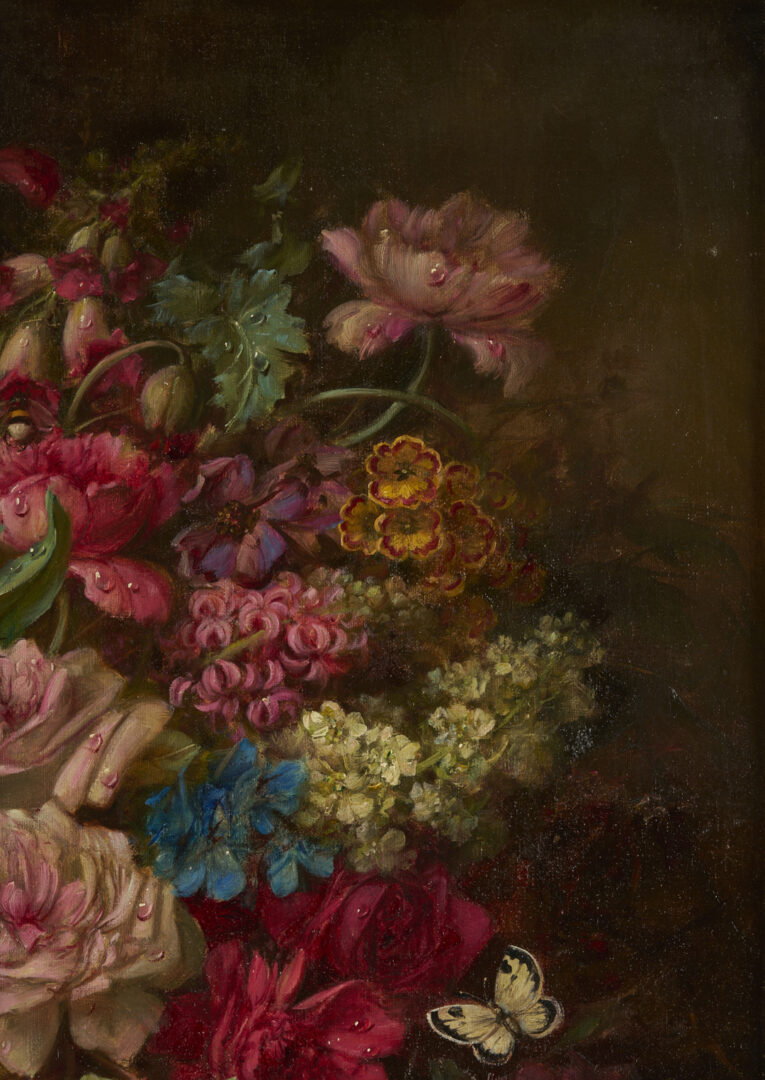 Lot 119: Hans Zatzka O/C Still Life Painting, Flowers w/ Birds & Butterflies