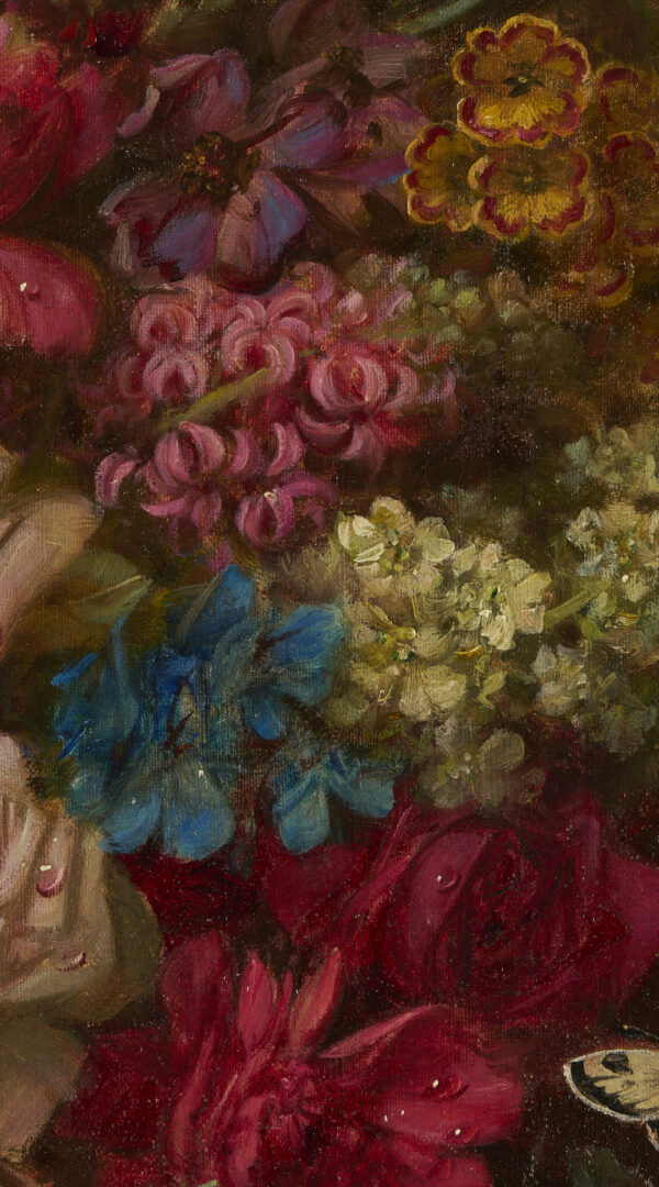 Lot 119: Hans Zatzka O/C Still Life Painting, Flowers w/ Birds & Butterflies