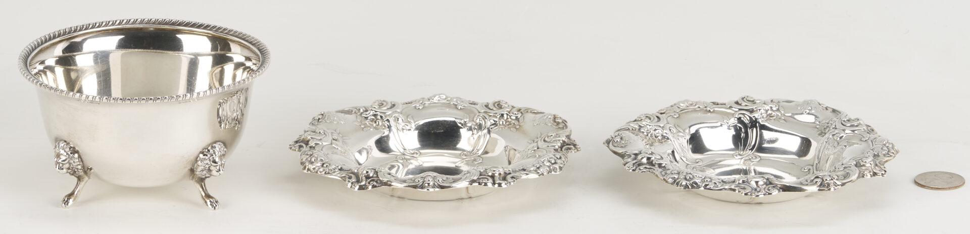 Lot 1200: Old Sheffield Decanter Stand plus 3 small sterling bowls