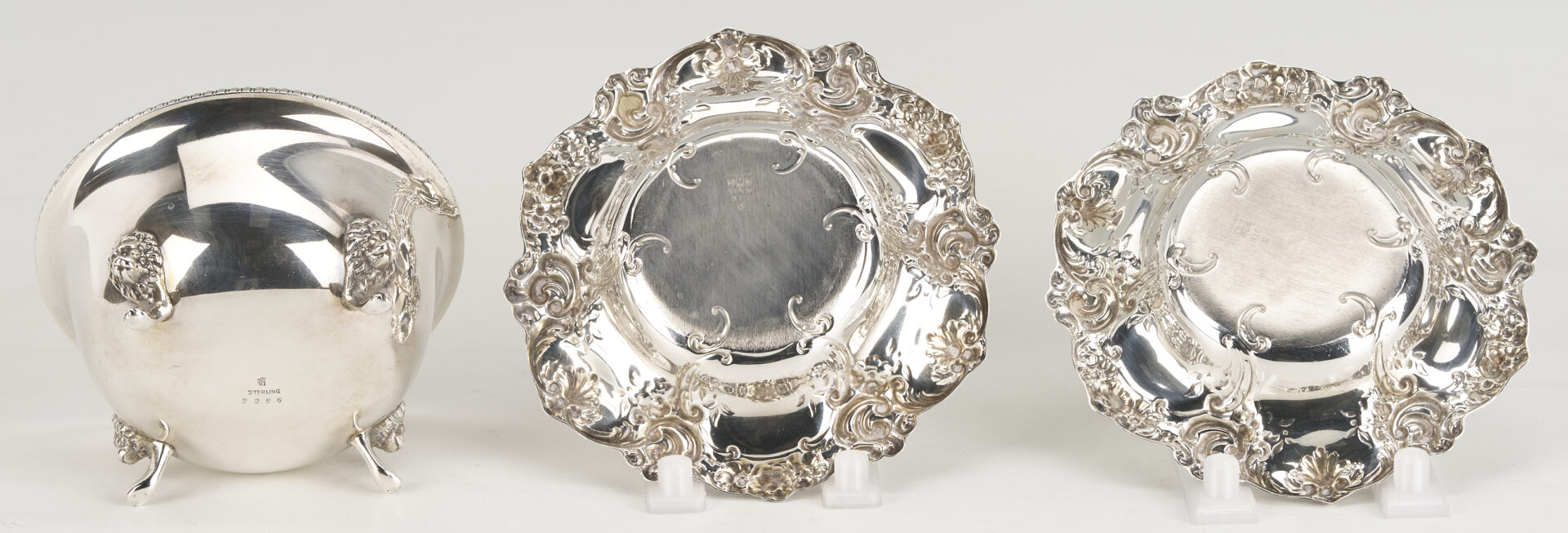 Lot 1200: Old Sheffield Decanter Stand plus 3 small sterling bowls