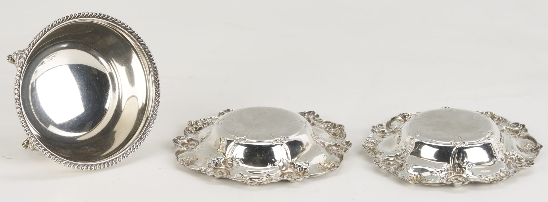 Lot 1200: Old Sheffield Decanter Stand plus 3 small sterling bowls