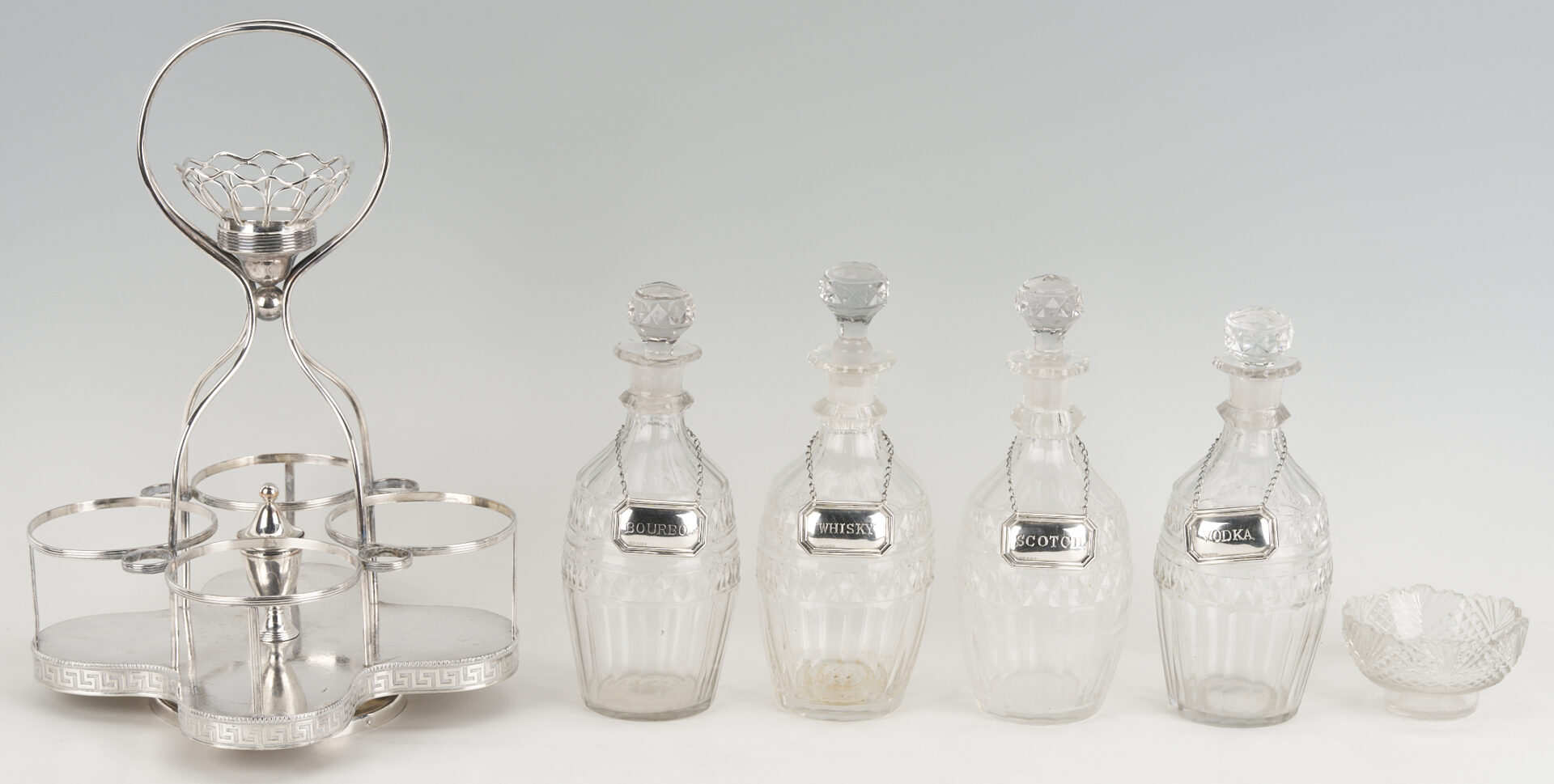Lot 1200: Old Sheffield Decanter Stand plus 3 small sterling bowls