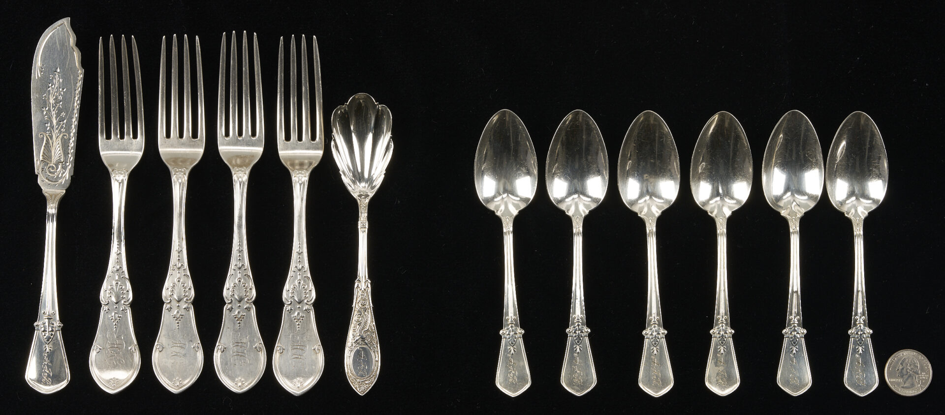 Lot 1201: 12 Silver Flatware Items,  B. C. Wells  &  J. W. Moir