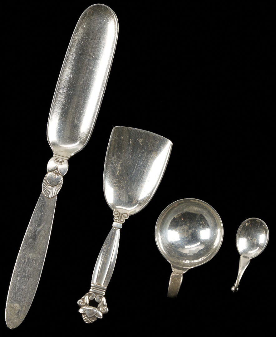 Lot 1207: 14 pcs Georg Jensen sterling including 6 salts and spoons