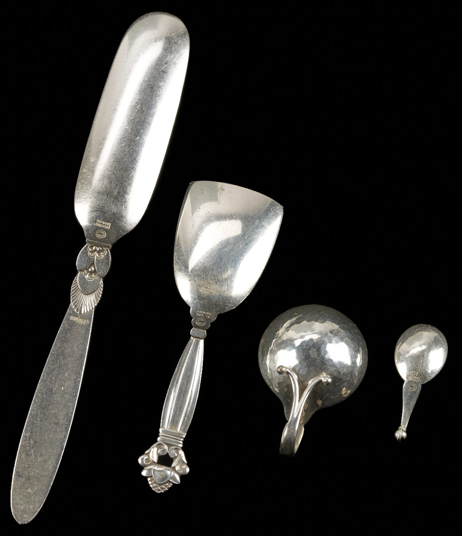 Lot 1207: 14 pcs Georg Jensen sterling including 6 salts and spoons