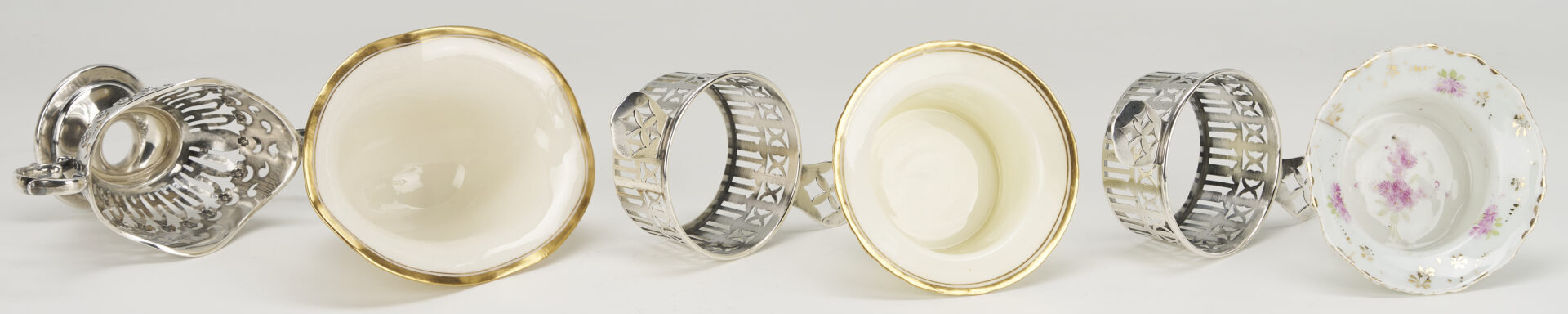 Lot 1211: 6 Sterling Silver Ramekin Frames plus 1 sterling soup cup