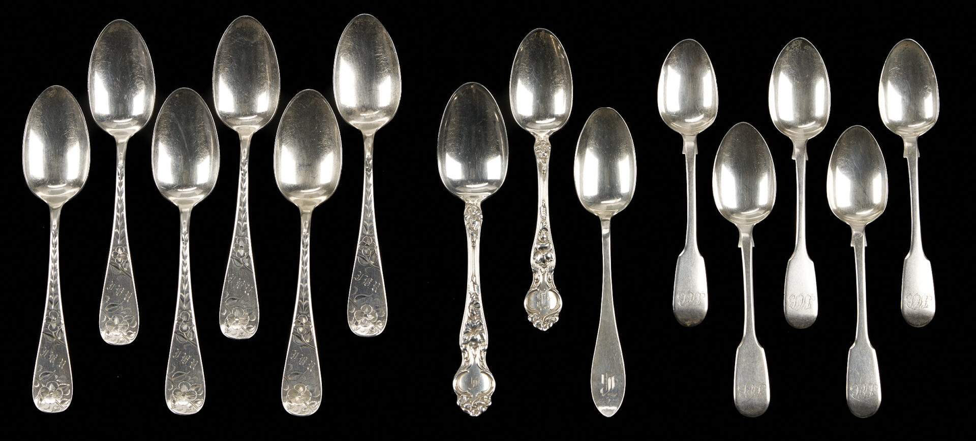 Lot 1214: 14 sterling spoons plus 12 pcs SE Asian Filigree Flatware