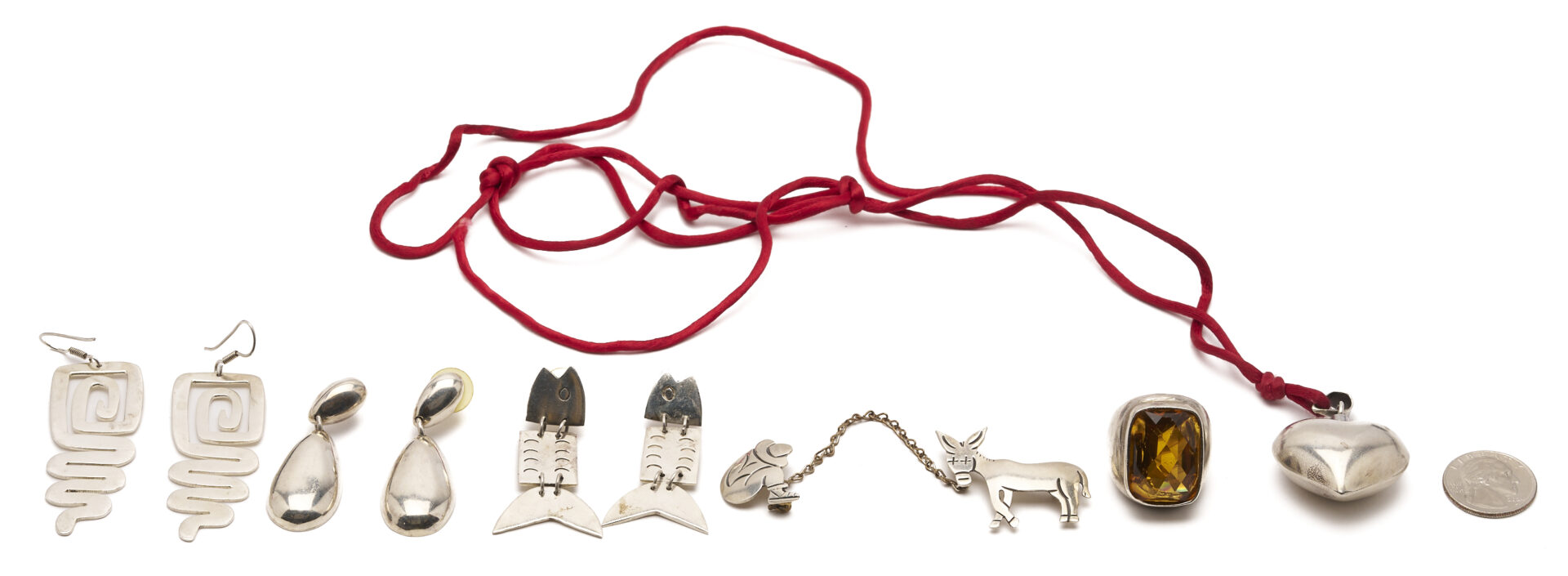 Lot 1216: 6 Sterling Silver Jewelry Items, mostly Mexican