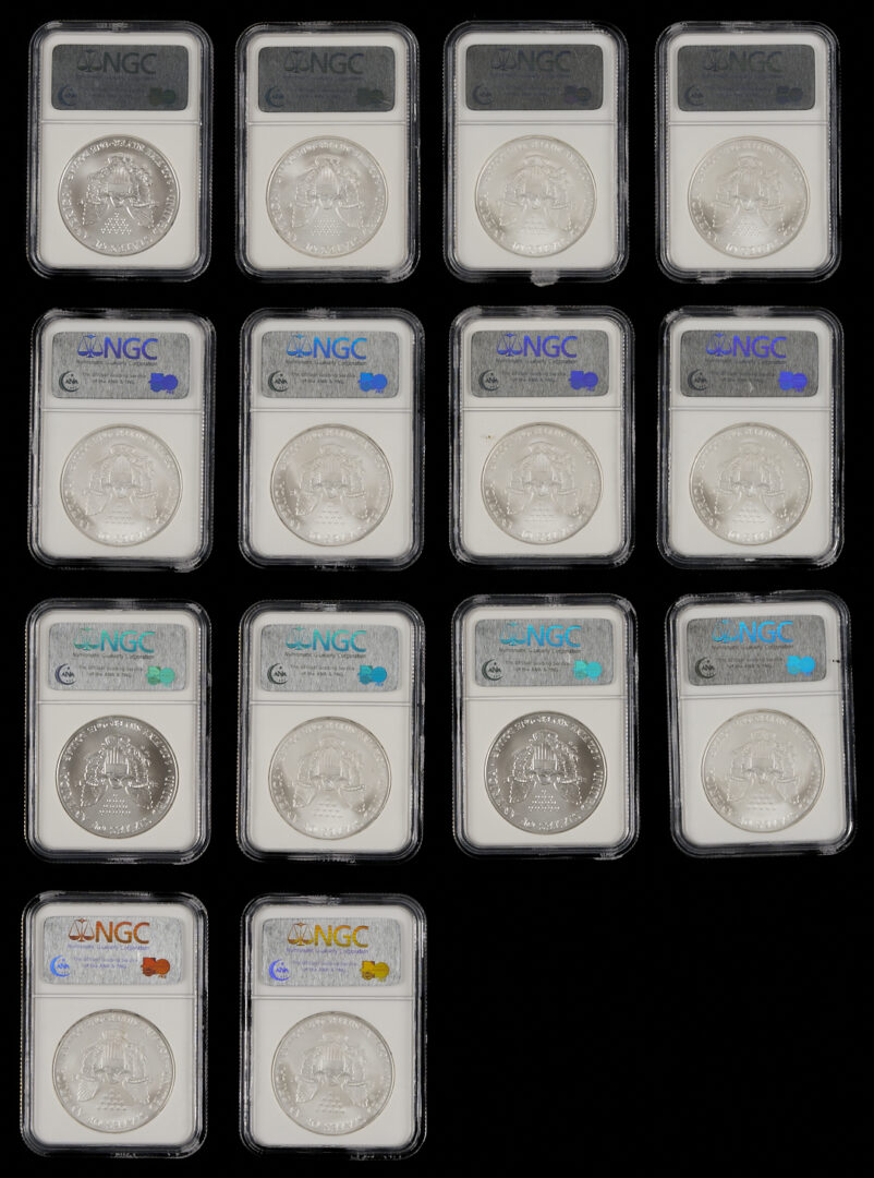 Lot 1223: 14 2007 US Silver Eagle $1 Coins, MS 69