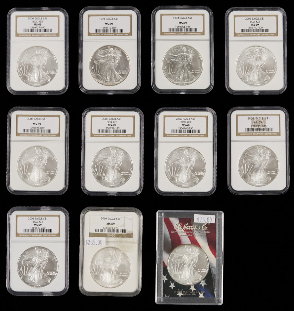 Lot 1224: 11 US Silver Eagle $1 Coins