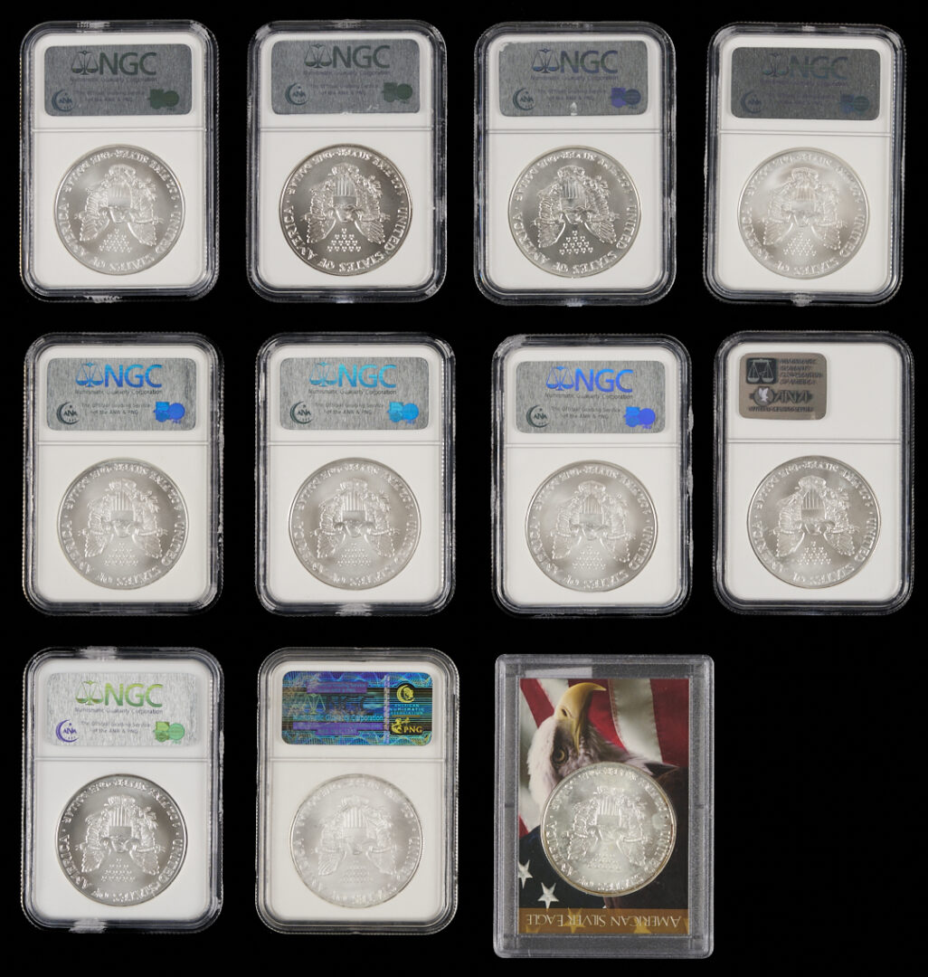 Lot 1224: 11 US Silver Eagle $1 Coins