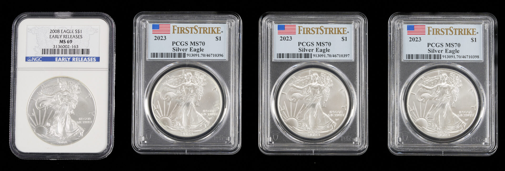 Lot 1225: Eight 1st or Early Release US Silver Eagle $1 Coins