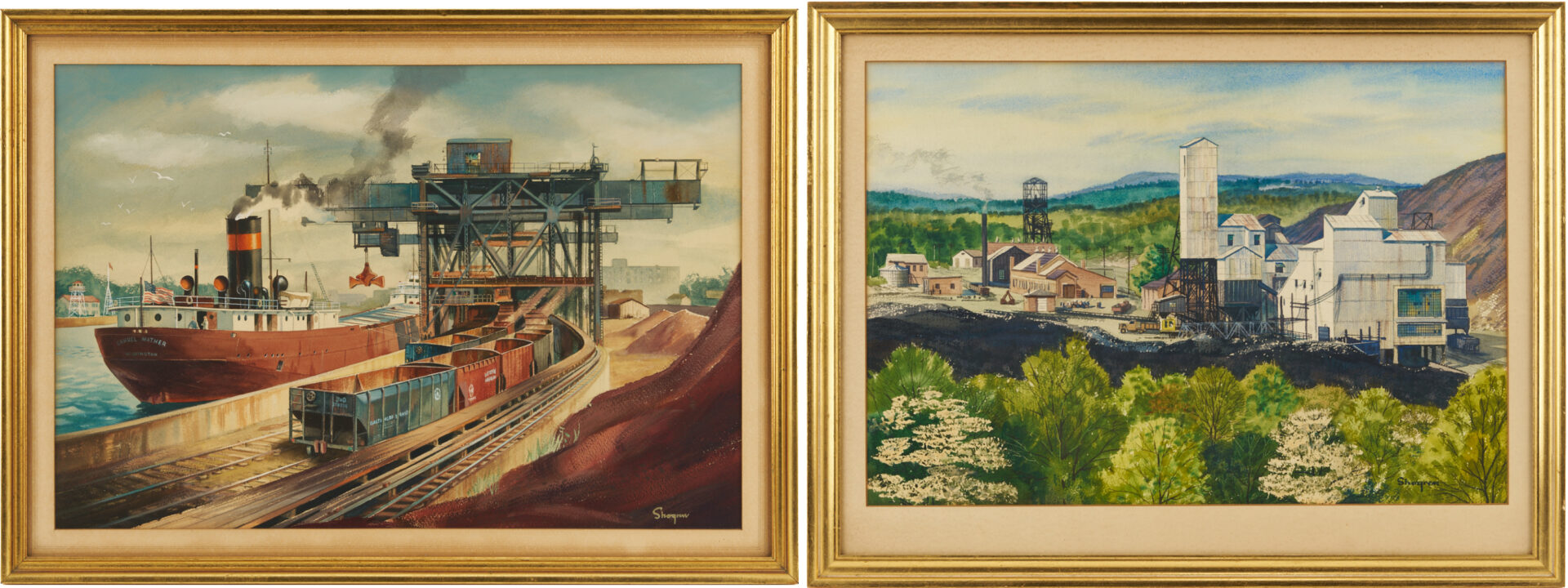 Lot 1236: Kinley Shogren, Two Watercolor Industrial Paintings