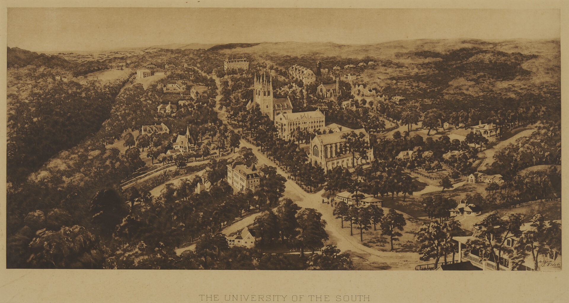 Lot 1240: Scarce W. T. Littig  Bird’s Eye Sewanee Print, University of the South, c. 1900
