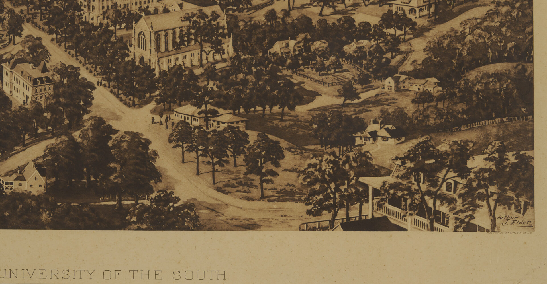 Lot 1240: Scarce W. T. Littig  Bird’s Eye Sewanee Print, University of the South, c. 1900