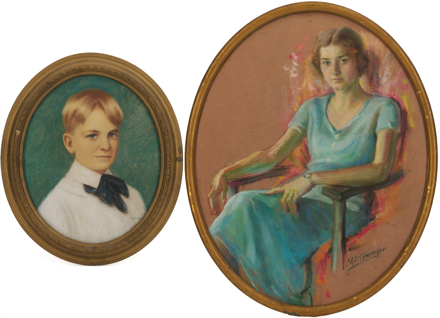Lot 1241: Hugh Poe & Mary E. Grainger Pastel Portraits, Tennessee/Indiana Interest