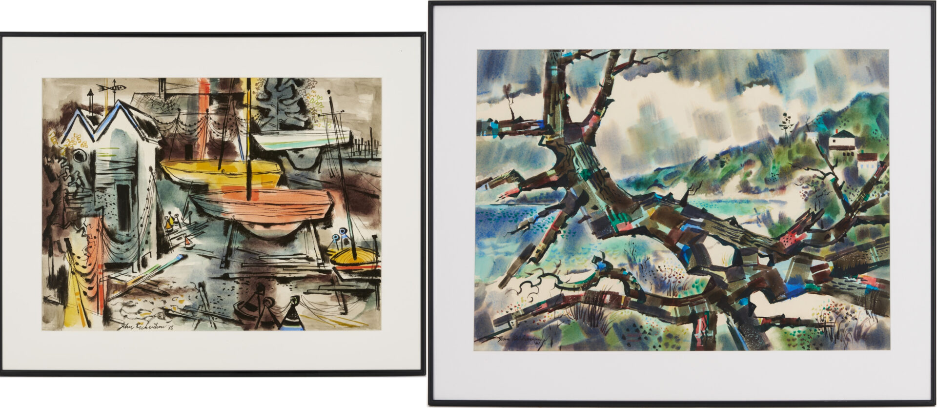 Lot 1245: 2 John Richardson Maritime W/C Paintings, Harbor & Beach, TN Interest