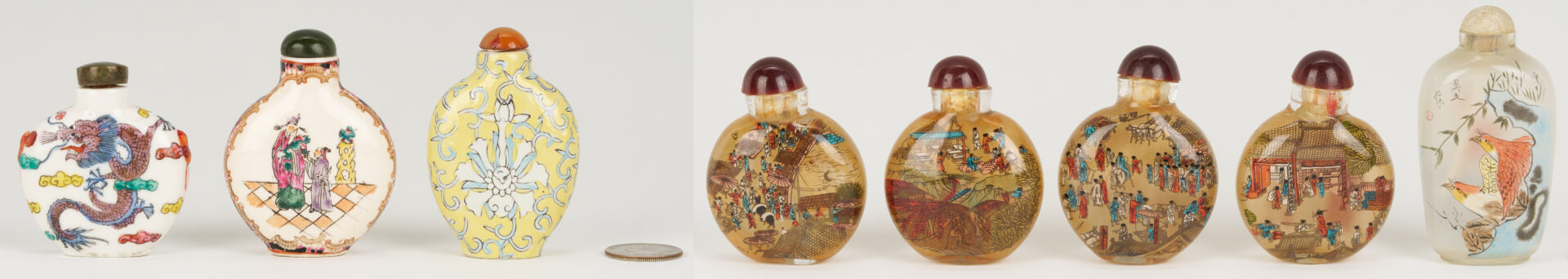 Lot 1247: 3 Chinese Porcelain & Enamel Snuff Bottles plus 5 Reverse Painted Snuff Bottles