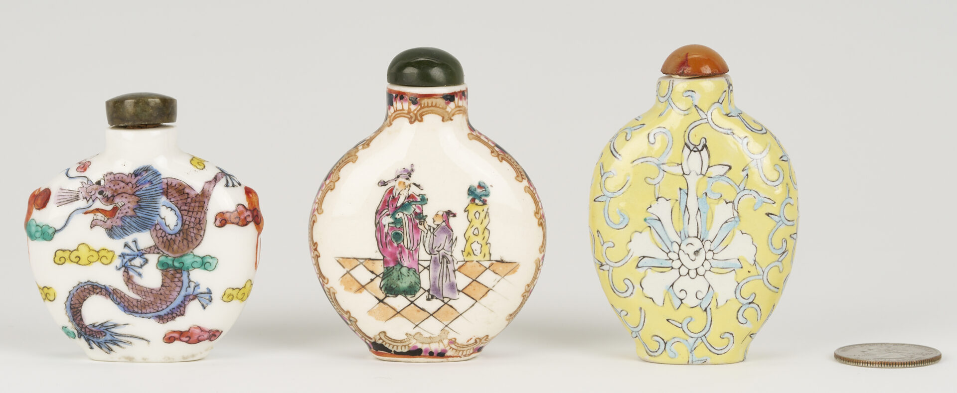 Lot 1247: 3 Chinese Porcelain & Enamel Snuff Bottles plus 5 Reverse Painted Snuff Bottles