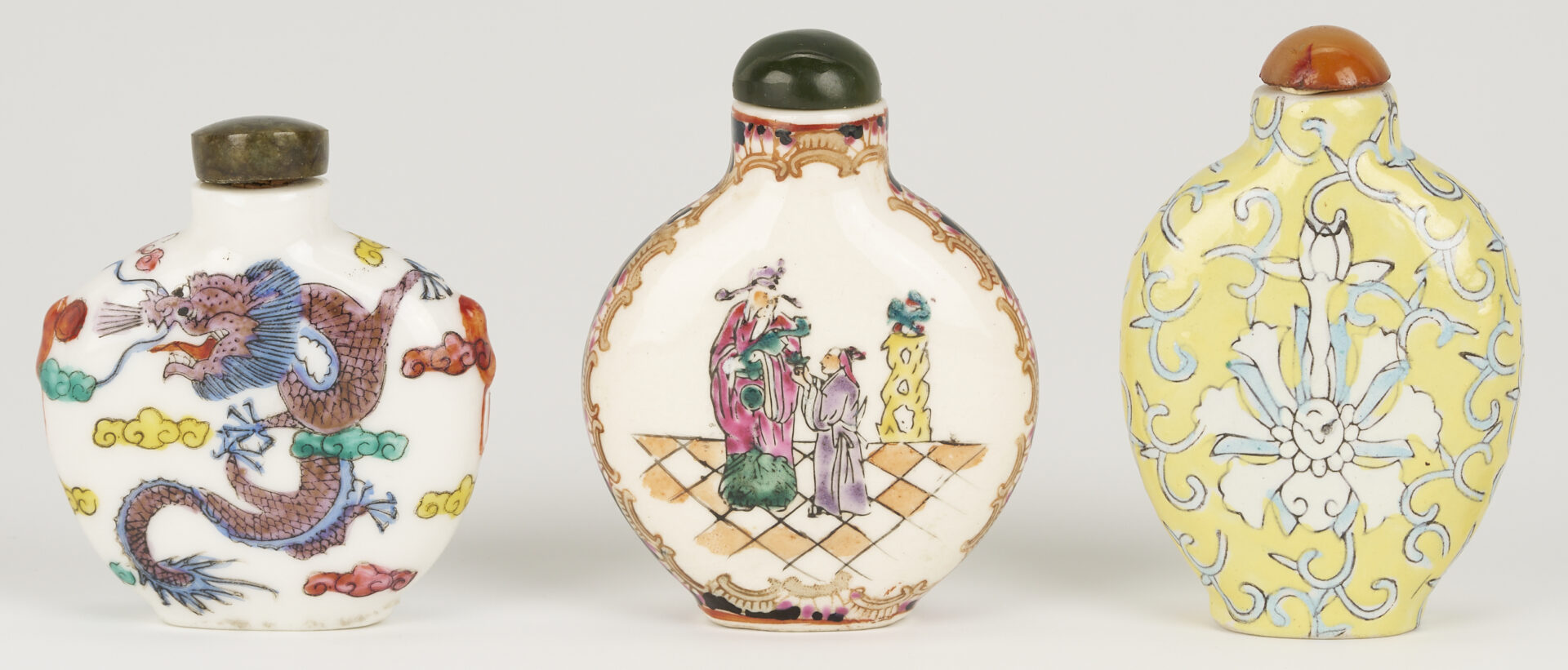 Lot 1247: 3 Chinese Porcelain & Enamel Snuff Bottles plus 5 Reverse Painted Snuff Bottles