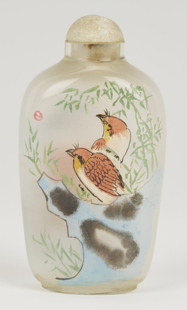 Lot 1247: 3 Chinese Porcelain & Enamel Snuff Bottles plus 5 Reverse Painted Snuff Bottles