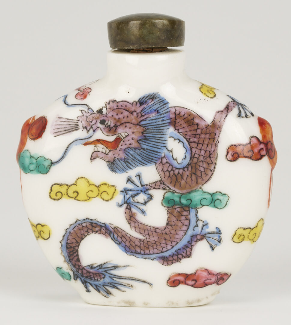 Lot 1247: 3 Chinese Porcelain & Enamel Snuff Bottles plus 5 Reverse Painted Snuff Bottles