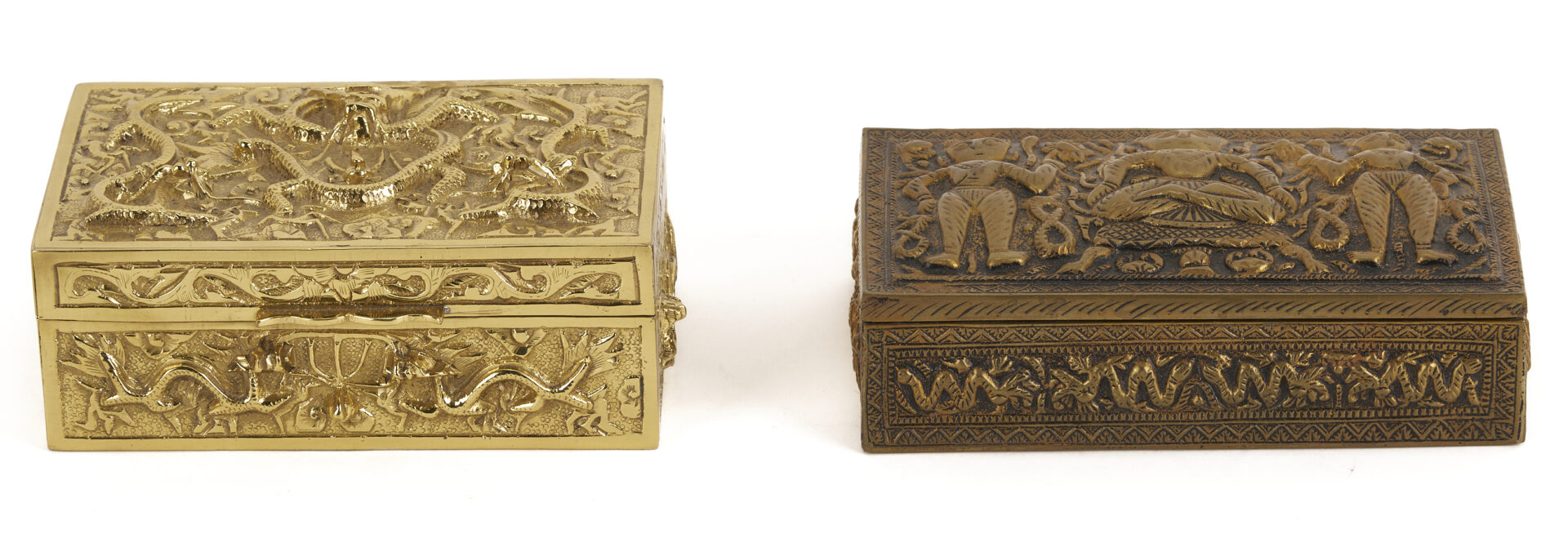 Lot 1249: 3 Asian Decorative Boxes: Lacquer & Bronze