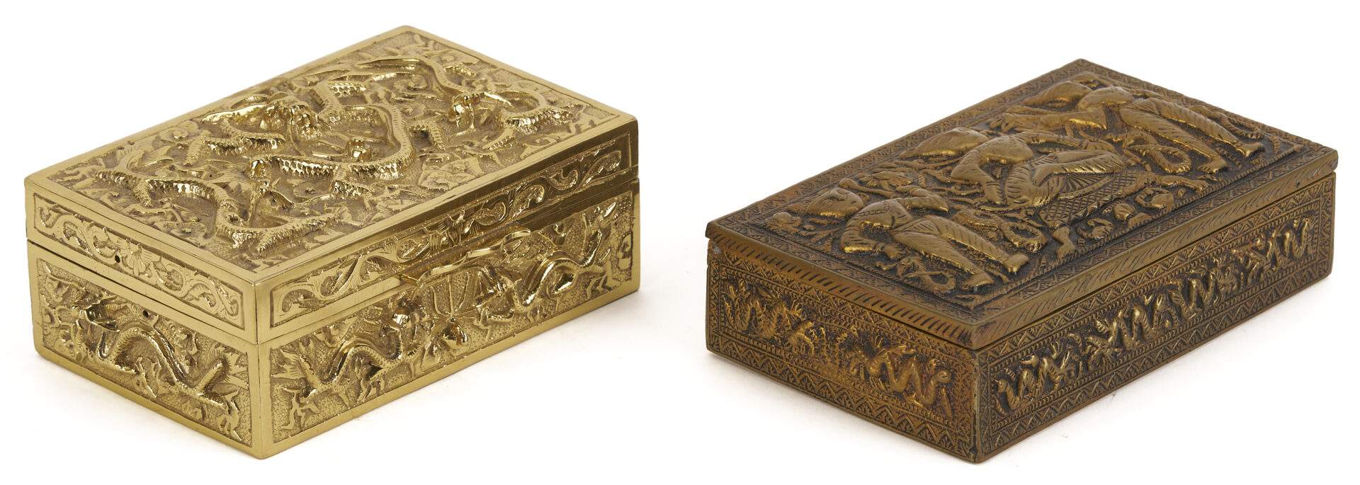 Lot 1249: 3 Asian Decorative Boxes: Lacquer & Bronze
