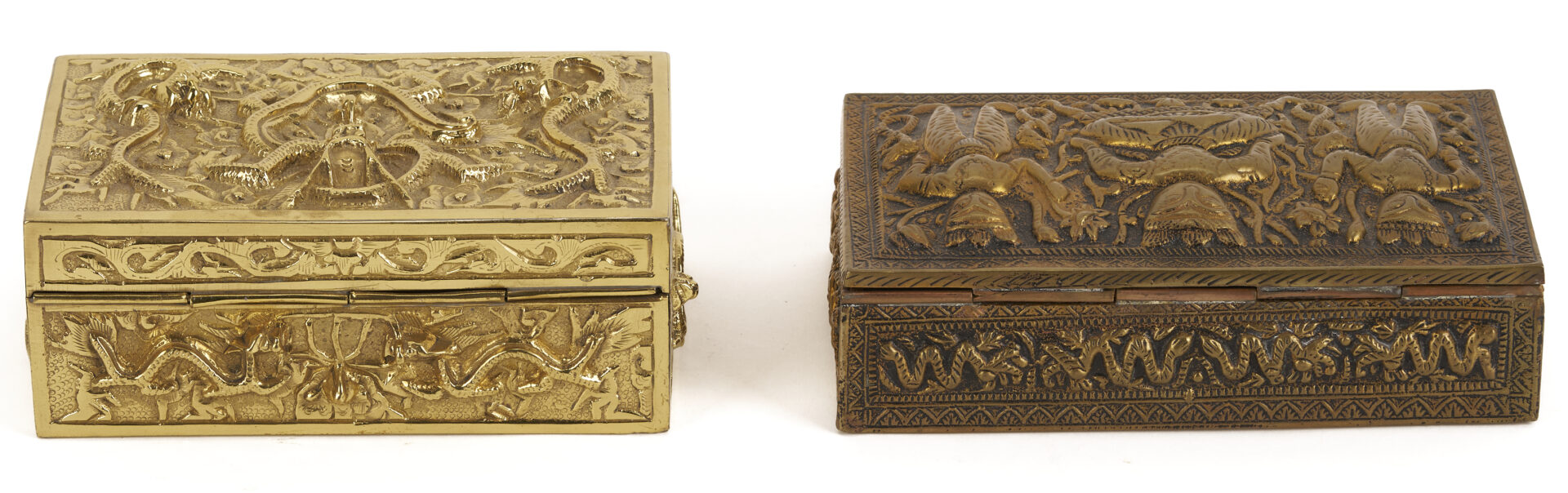 Lot 1249: 3 Asian Decorative Boxes: Lacquer & Bronze