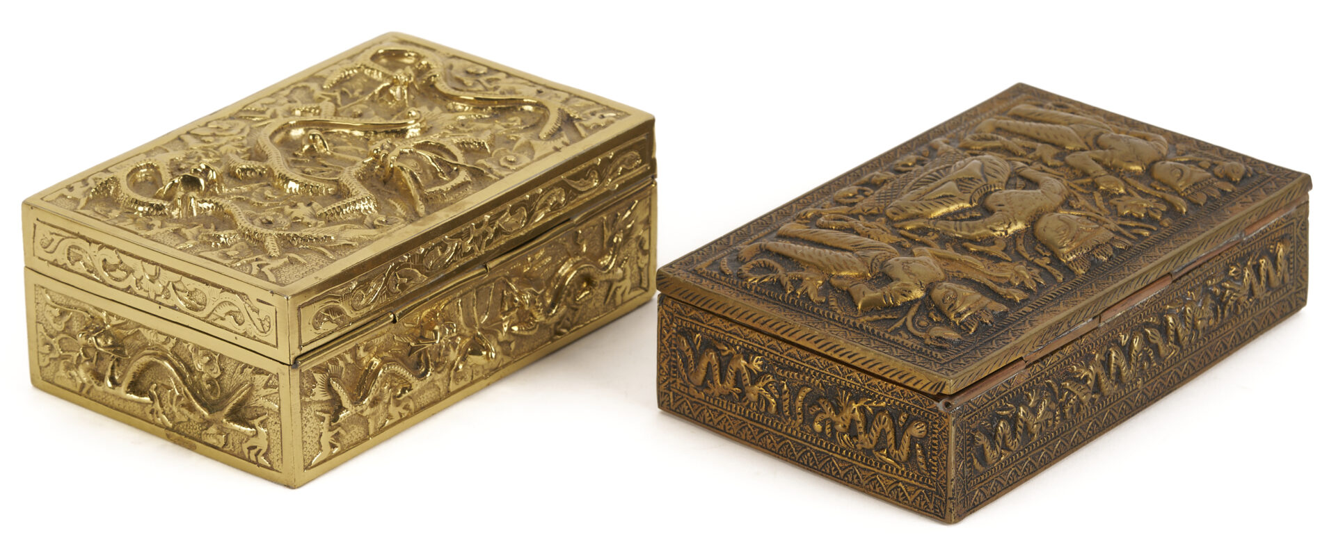 Lot 1249: 3 Asian Decorative Boxes: Lacquer & Bronze