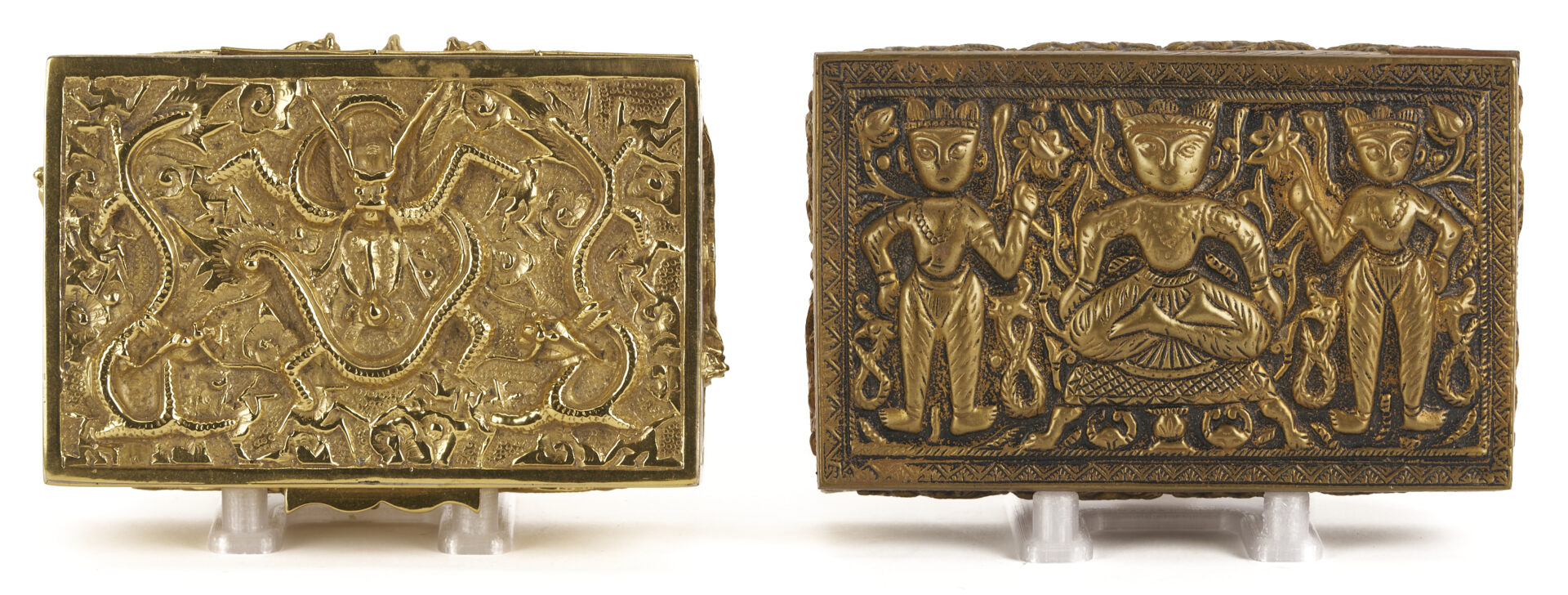 Lot 1249: 3 Asian Decorative Boxes: Lacquer & Bronze