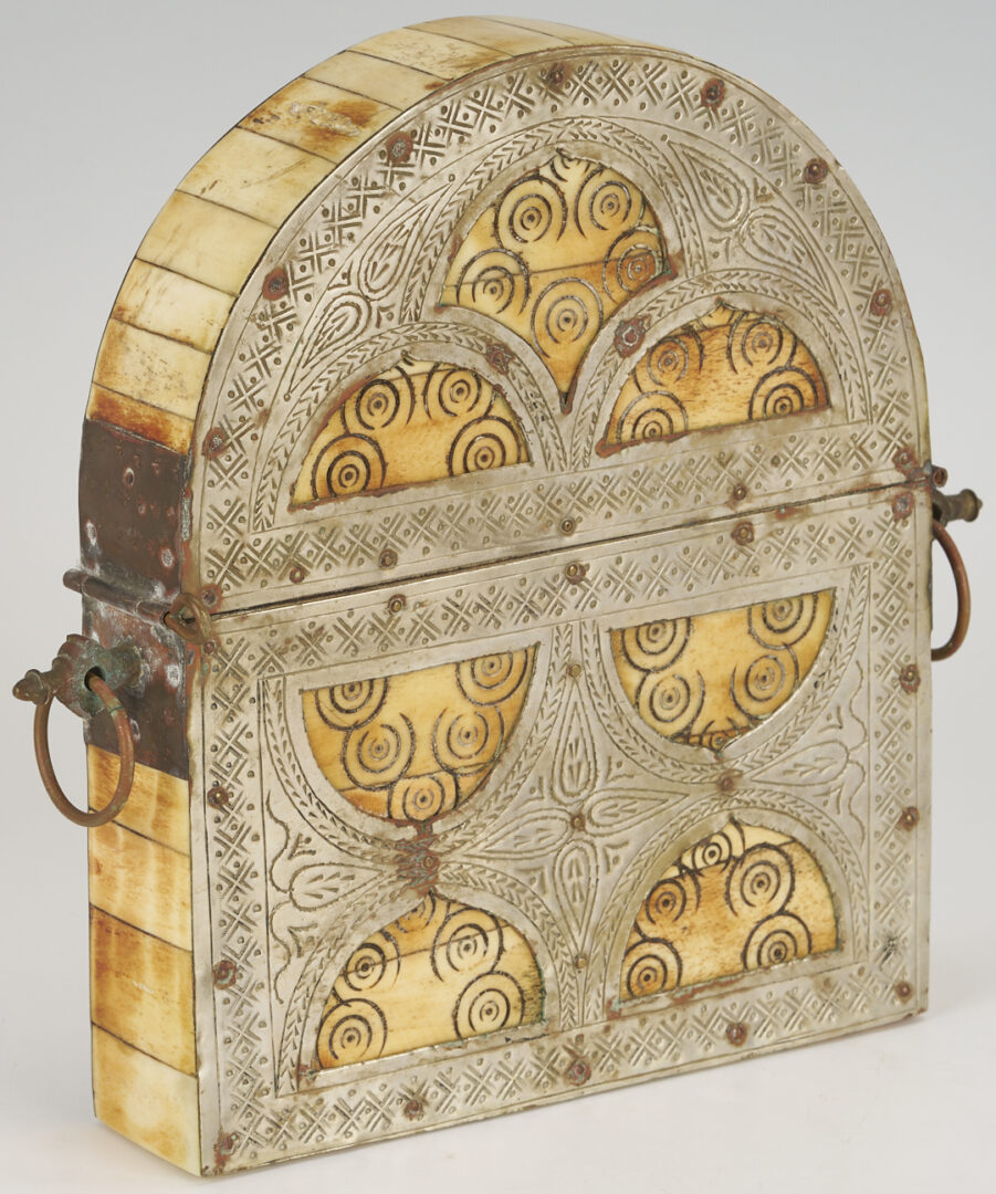 Lot 1250: Middle Eastern Silver Mirror, Box, and 2 Miniature Paintings