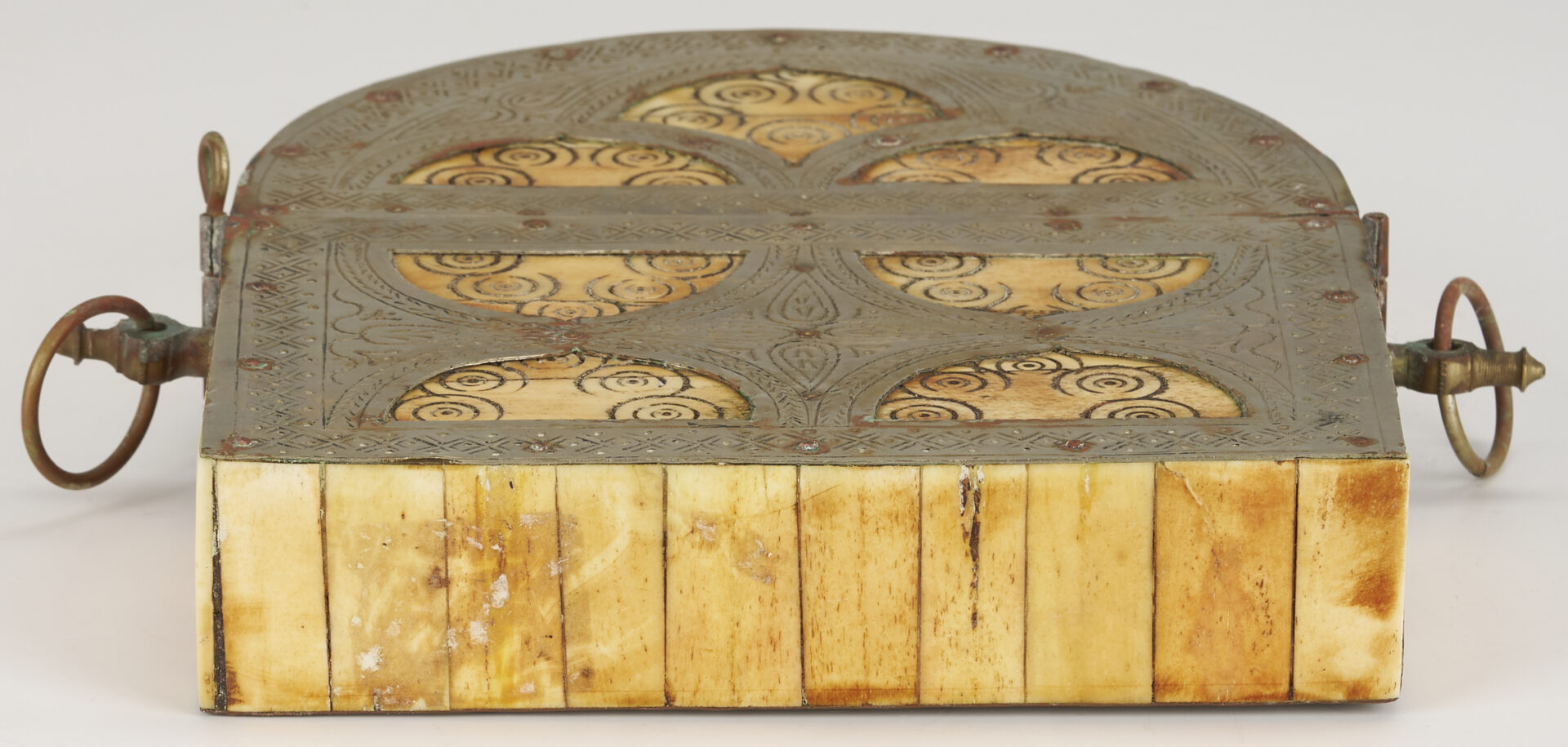 Lot 1250: Middle Eastern Silver Mirror, Box, and 2 Miniature Paintings