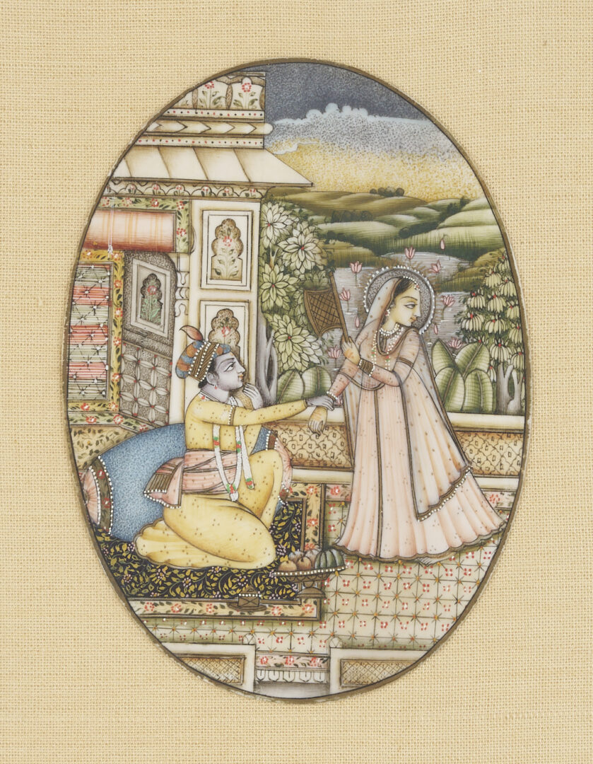 Lot 1250: Middle Eastern Silver Mirror, Box, and 2 Miniature Paintings