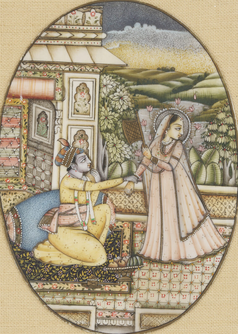 Lot 1250: Middle Eastern Silver Mirror, Box, and 2 Miniature Paintings