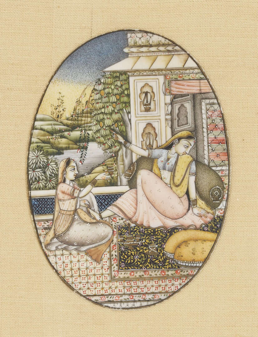 Lot 1250: Middle Eastern Silver Mirror, Box, and 2 Miniature Paintings