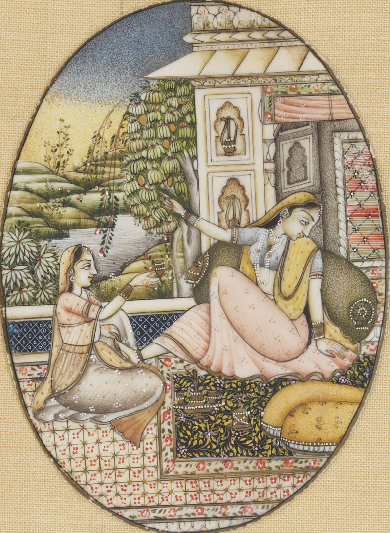 Lot 1250: Middle Eastern Silver Mirror, Box, and 2 Miniature Paintings