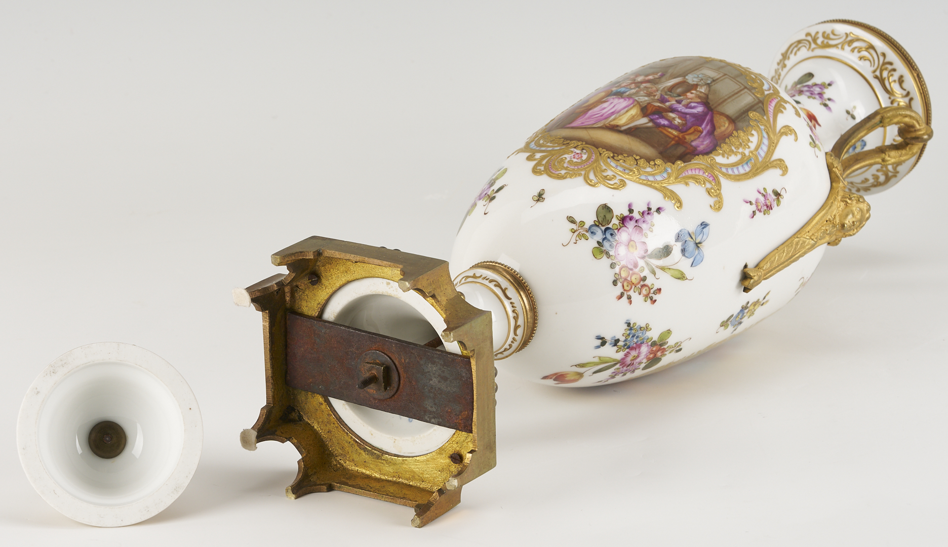 Lot 1251: Sevres Style Ormolou Vase & Pr. of Limoges Plates