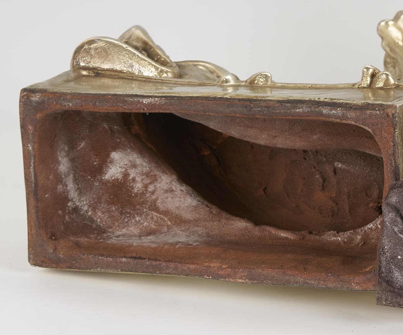 Lot 1253: Pr. Italian Silver Metal & Terracotta Dolphin Candle Holders