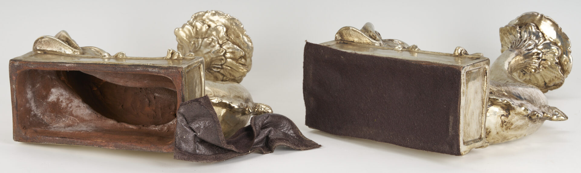 Lot 1253: Pr. Italian Silver Metal & Terracotta Dolphin Candle Holders